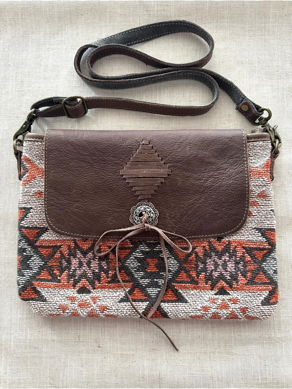 Myra Bag Southwestern Aztec Canvas & Leather Crossbody Bag Boho Western Purse